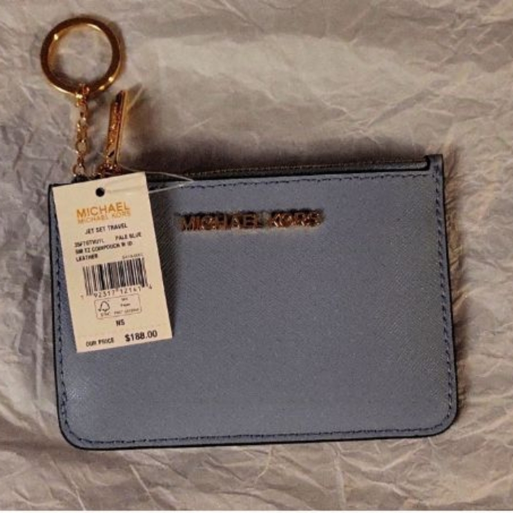 Michael Michael Kors Jetset Blue Travel Wallet Card Holder Zipper Coin Pouch